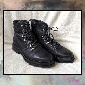 MIZ MOOZ Freddie Black Leather Lace Up & Zip Combat Ankle Boots EUC! 🌚